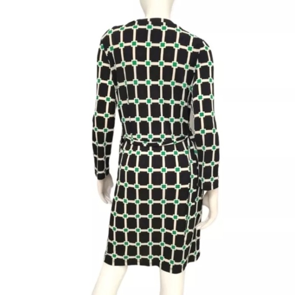 Jules & Leopold Black Green Geometric Belted Midi Dress Silver Chain Detail Sz S - Picture 4 of 14